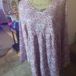 Light Pink Floral Long-Sleeve Tiered Babydoll Dress